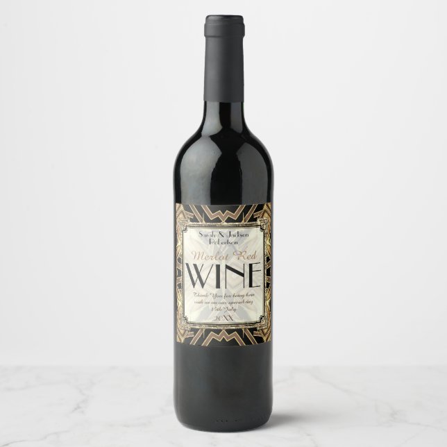 Etiquetas de Vinho Art Deco Padrão Geométrico Dour (Frente)
