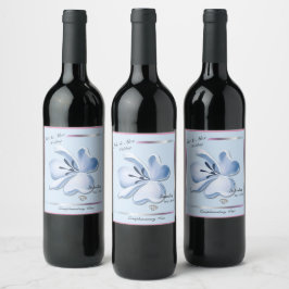 Etiquetas De Vinho De Casamento De Flor Azul Brilh