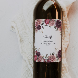 Etiquetas De Vinho De Casamento Floral Elegante Bu