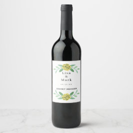 Etiquetas de Vinho de Noiva com Folhagem Verde Flo