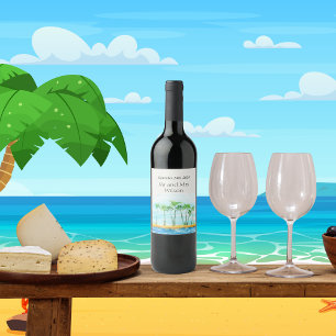 Etiquetas de vinho de Palm Tree e Beach Weding