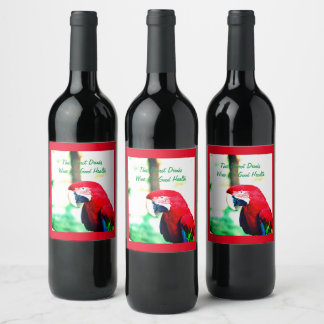 Etiquetas de vinho de papagaio vermelho