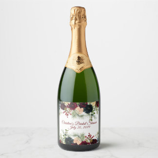 Etiquetas de Vinho Espumante Floral Burgundy e Azu