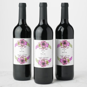 Etiquetas De Vinho Floral, De Cor Rosa E Verde