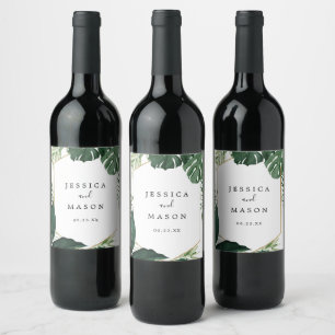 Etiquetas de Vinho para Casamento de Monstera Trop