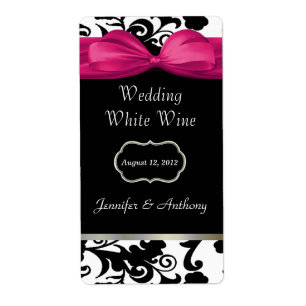 Etiquetas de Vinho Preto e Casamento tema damasco