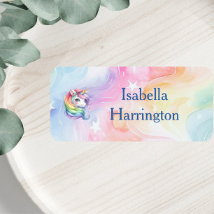 Etiquetas Design do Rainbow Unicorn com nome personalizado