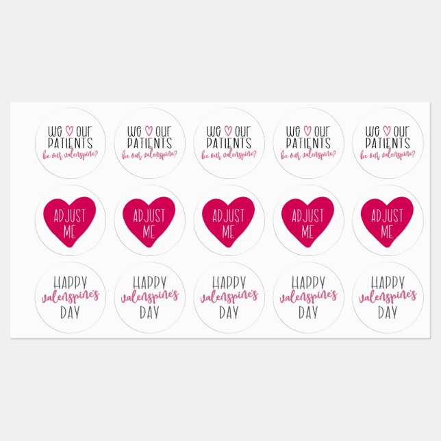 Etiquetas Dia de Valenspine, Stickers Chiropráticos, (Folha)