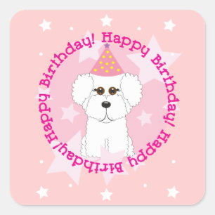Etiquetas do feliz aniversario de Bichon Frise