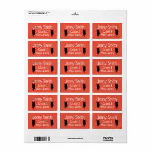 Etiquetas do livro de escola do nome do gato da