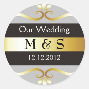 Etiquetas do monograma do casamento - cinza & ouro
