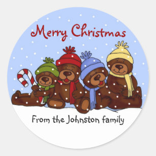Etiquetas do Natal da família do urso