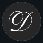 Etiquetas do preto do monograma do casamento D<br><div class="desc">Estas etiquetas caracterizam um monograma elegante do cursive D. Excelente para favores wedding.</div>