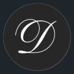 Etiquetas do preto do monograma do casamento D<br><div class="desc">Estas etiquetas caracterizam um monograma elegante do cursive D. Excelente para favores wedding.</div>