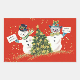 Etiquetas do retângulo do boneco de neve do natal