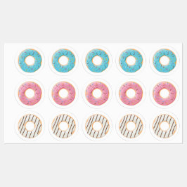 Etiquetas Donuts rosa azul e mordidas creme 3x conjunto