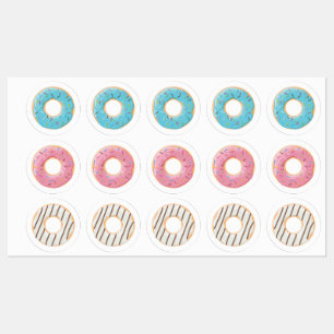 Etiquetas Donuts rosa azul e mordidas creme 3x conjunto