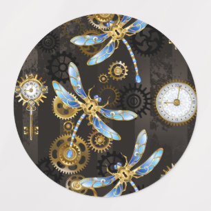 Etiquetas Dragões-do-galho-do-mar em fundo listrado castanho