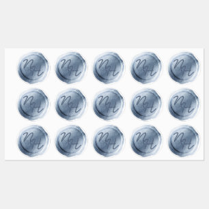 Etiquetas Dusty Blue Foil Wax Seal Iniciais de Casal Monogra