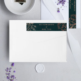 Etiquetas Dusty Rosa Dourado Casamento Emerald Green Wreath