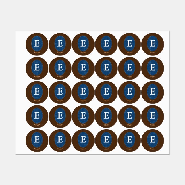 Etiquetas Elegante Blue Personalizado Monograma Quadrado (Folha)