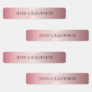 Etiquetas Elegante Blush Faux Rosa Dourado   Nome e Iniciais