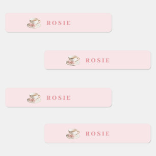 Etiquetas Elegante Coquette Preppy Pink Teacup com Arco