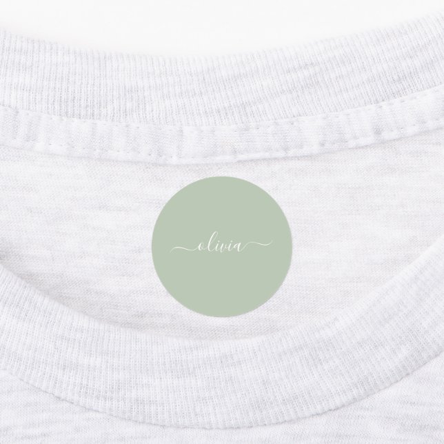 Etiquetas Elegante do Monograma Moderno Minimalista Verde Sa (Afixado)