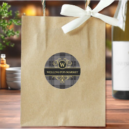 Etiquetas Elegante Plaid Preto Dourado Monogramado Empresari
