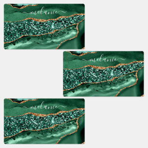 Etiquetas Emerald Green Glitter Sticker Nome Personalizado