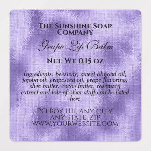 Etiquetas Estilo de vinheta, impermeável, sabão roxo, tecido