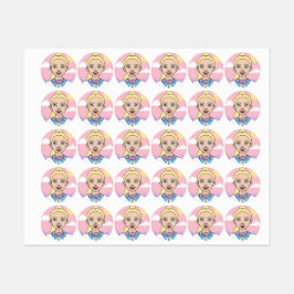 Etiquetas Estudante de Cartoon Loura Rosa Girly