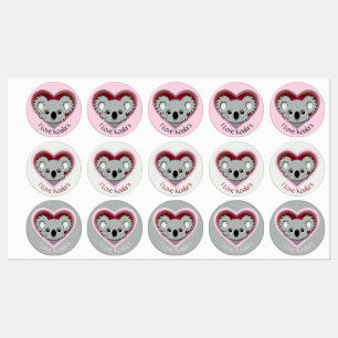 Etiquetas Eu Adoro Koalas Sticker Sheet Cute Bear Heart