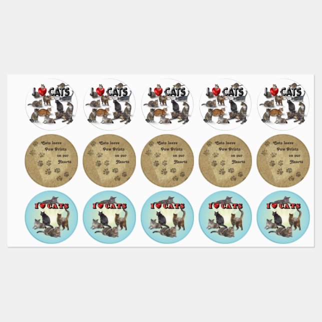Etiquetas Eu Amo Gatos (Folha)