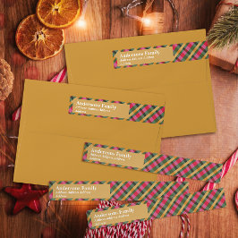 Etiquetas Family Christmas Plaid Gold