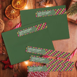 Etiquetas Family Christmas Plaid Green