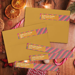 Etiquetas Family Christmas Stripes Gold