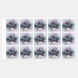 Etiquetas Fantasia Abstrata Colorida Floral Fractal Nome Pró