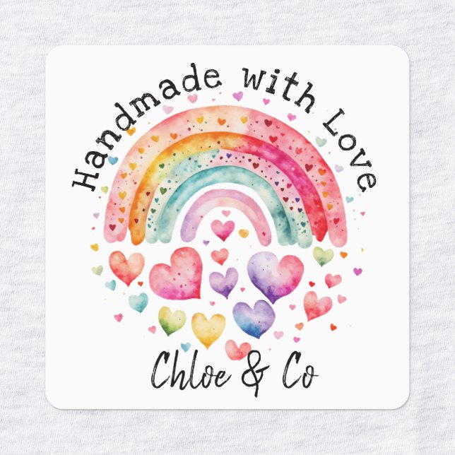 Etiquetas Feita à mão com amor, cotovelo e corações bonitos (Design 1)