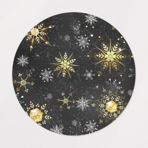 Etiquetas Flocos de neve do Ouro Xmas em preto