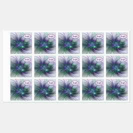 Etiquetas Flor Nome Abstrato Fractal Moderno Roxo Verde