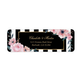 Etiquetas Florais Pretas e Brancas Elegantes com L