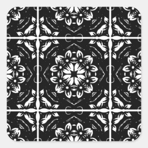 Etiquetas florais preto e branco da mandala
