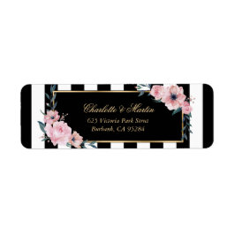 Etiquetas Florais Rosa Listras Preto Branco Elegan