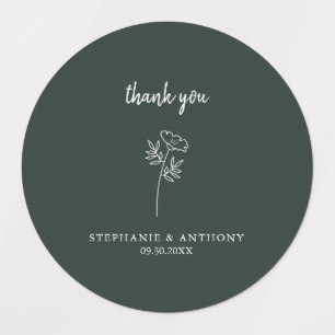 Etiquetas Floresta Verde Casamento de Flor Selvagem Obrigado