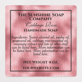 Etiquetas Folha rosa impermeável e cosméticos de sabão de te