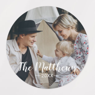 Etiquetas Foto personalizada com nome de família feriado