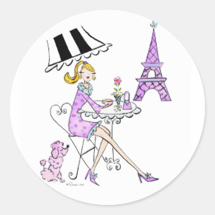 Etiquetas francesas da menina do café