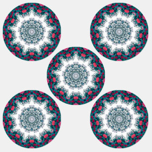 Etiquetas Garden Water Fountain Red Flowers Mandala Design