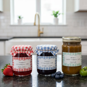 Etiquetas Gingham Jar Verde Azul, Vermelho, Cinto